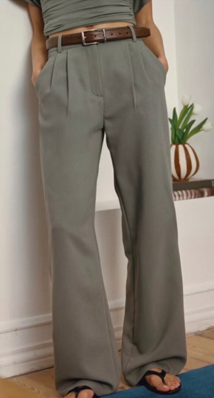 Abercrombie & Fitch Sloane Tailored Wide Leg Pants Olive Green Size 30 10R